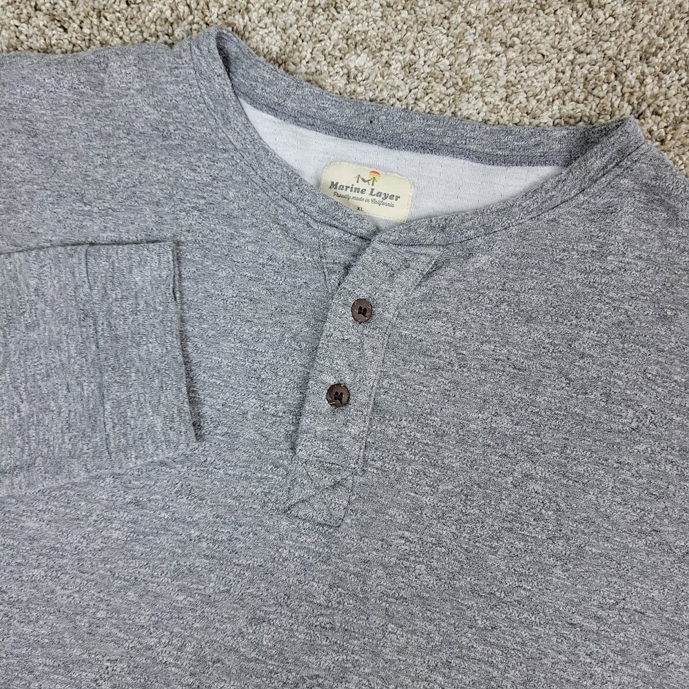 Marine Layer Mens XL Solid Gray Stretch Knit Henley Long Sleeve